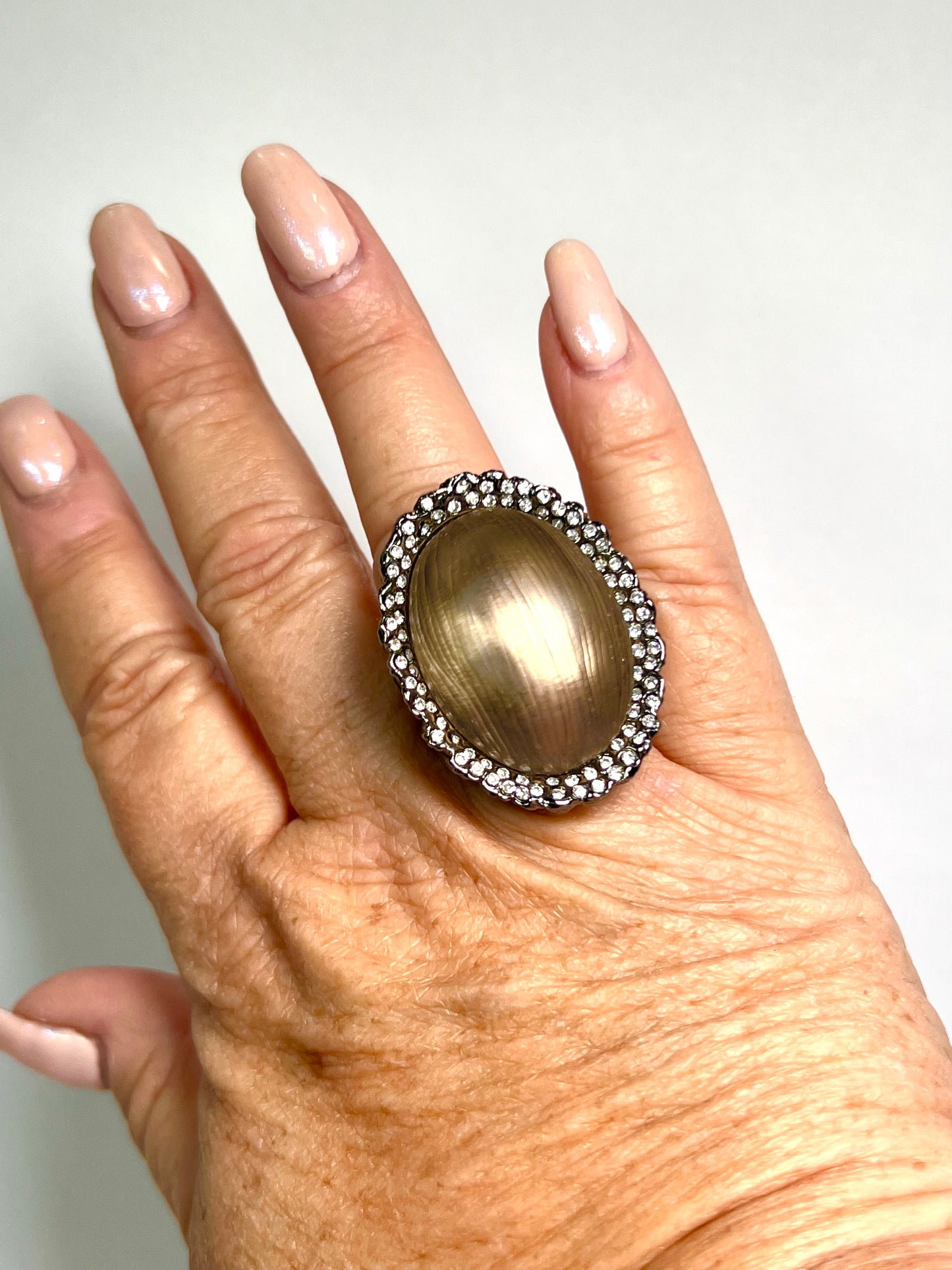 Alexis Bittar vintage hand carved brown Lucite ring.