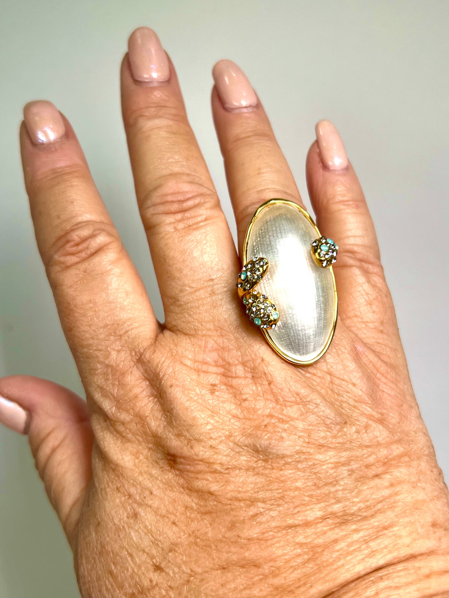 Alexis Bittar vintage hand carved white Lucite ring