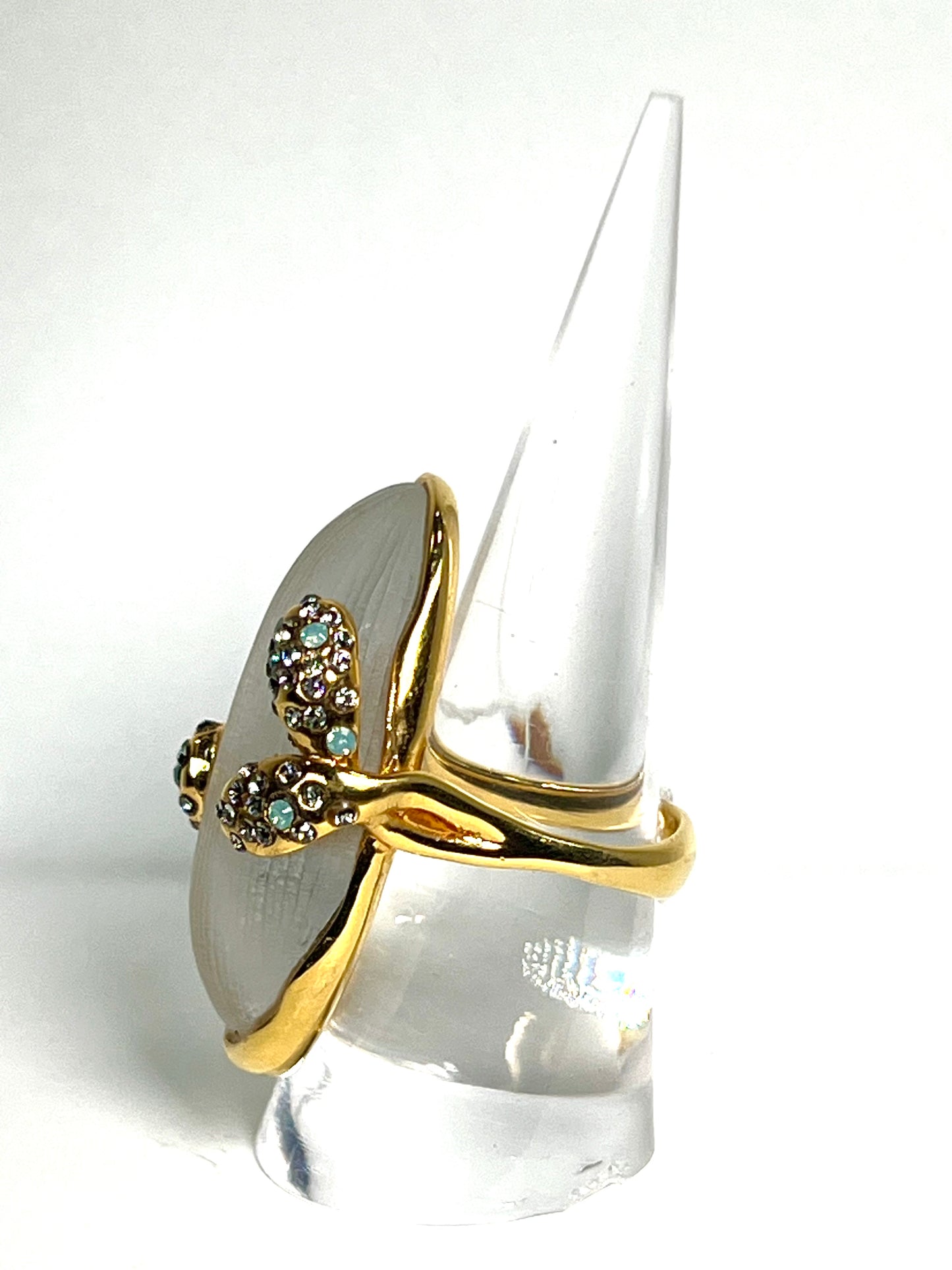 Alexis Bittar vintage hand carved white Lucite ring