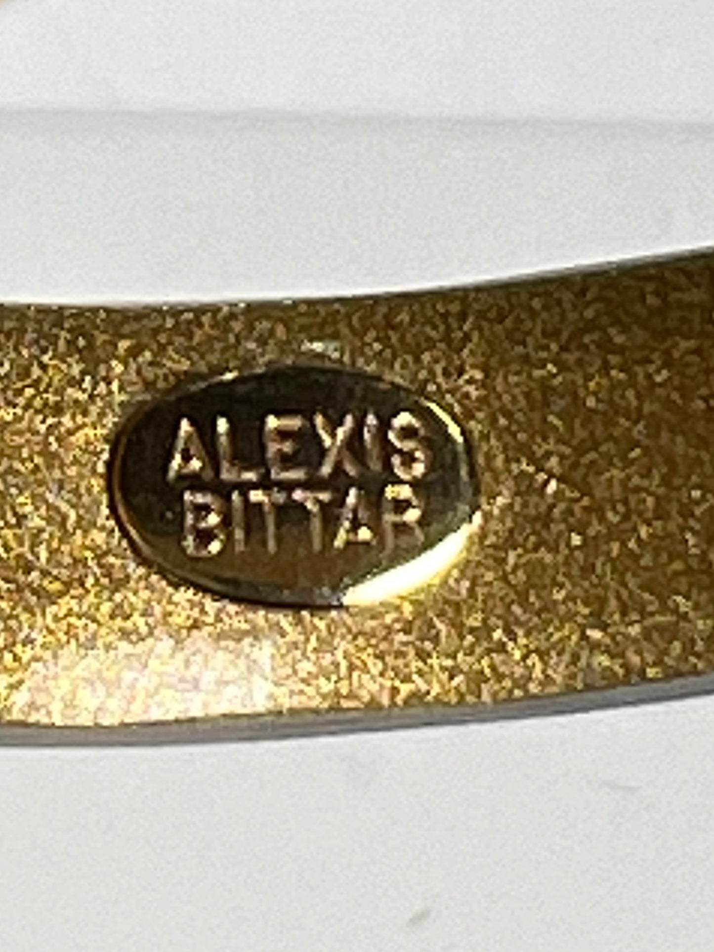 Alexis Bittar hand carved Lucite white / lavendar hinged bangle