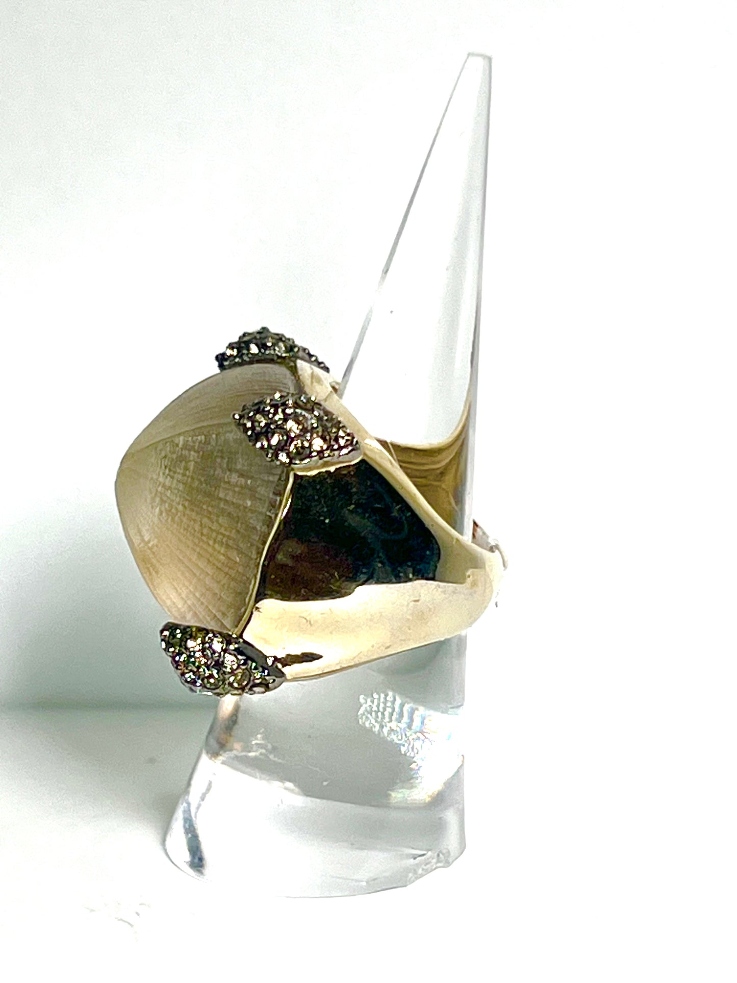 Alexis Bittar vintage hand carved golden Lucite ring.