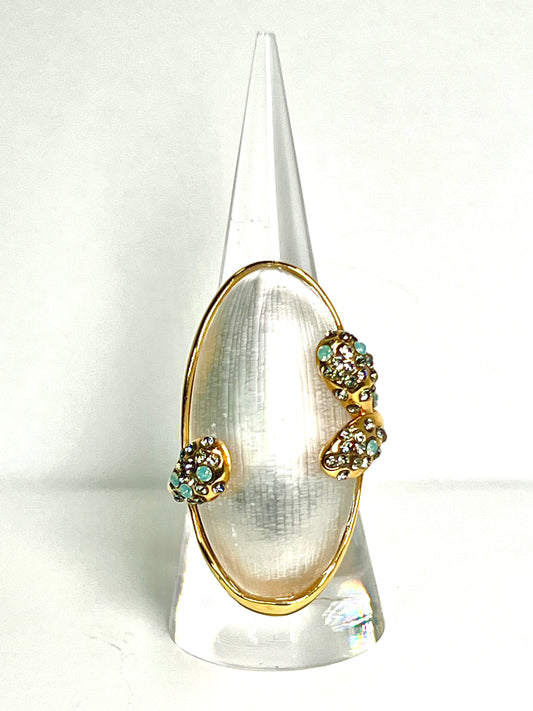 Alexis Bittar vintage hand carved white Lucite ring