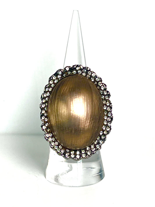 Alexis Bittar vintage hand carved brown Lucite ring.