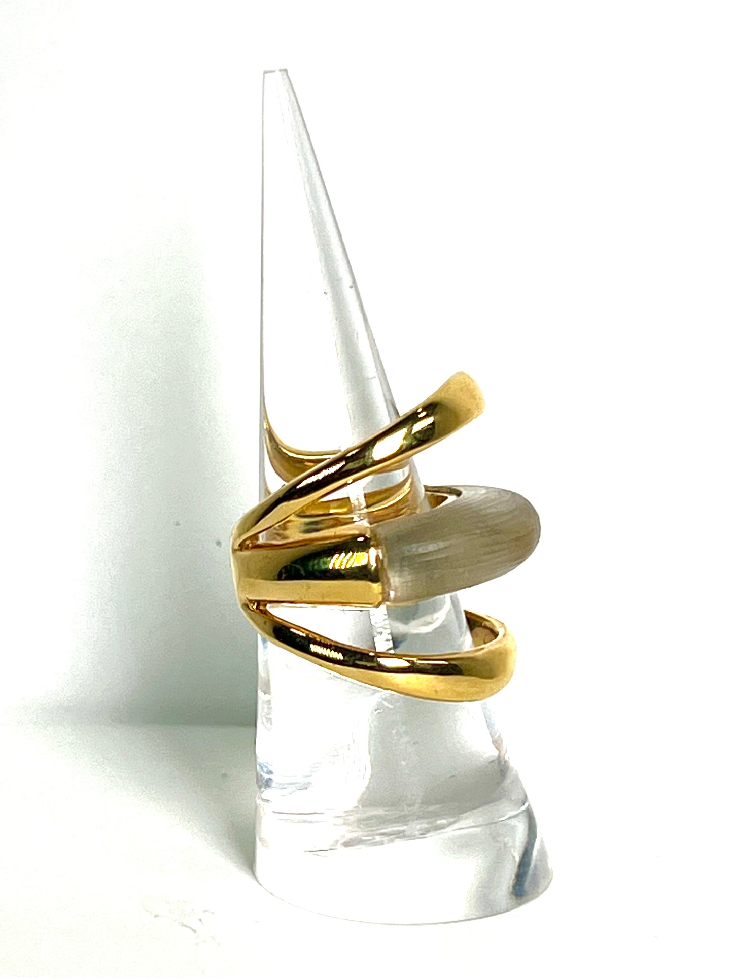 Alexis Bittar hand carved Lucite gold ring