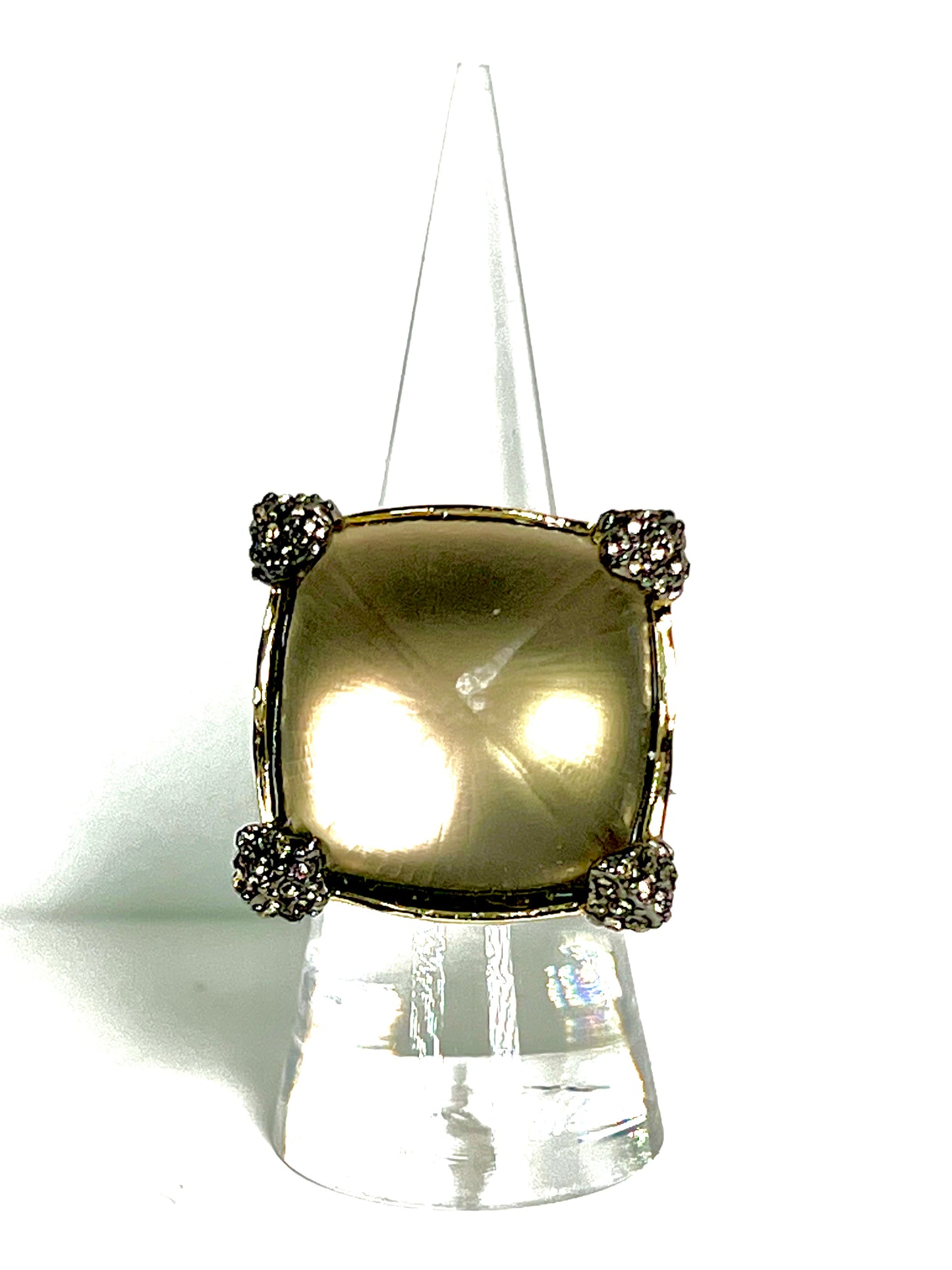 Alexis Bittar vintage hand carved golden Lucite ring.