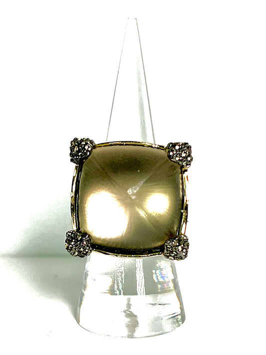 Alexis Bittar vintage hand carved golden Lucite ring.