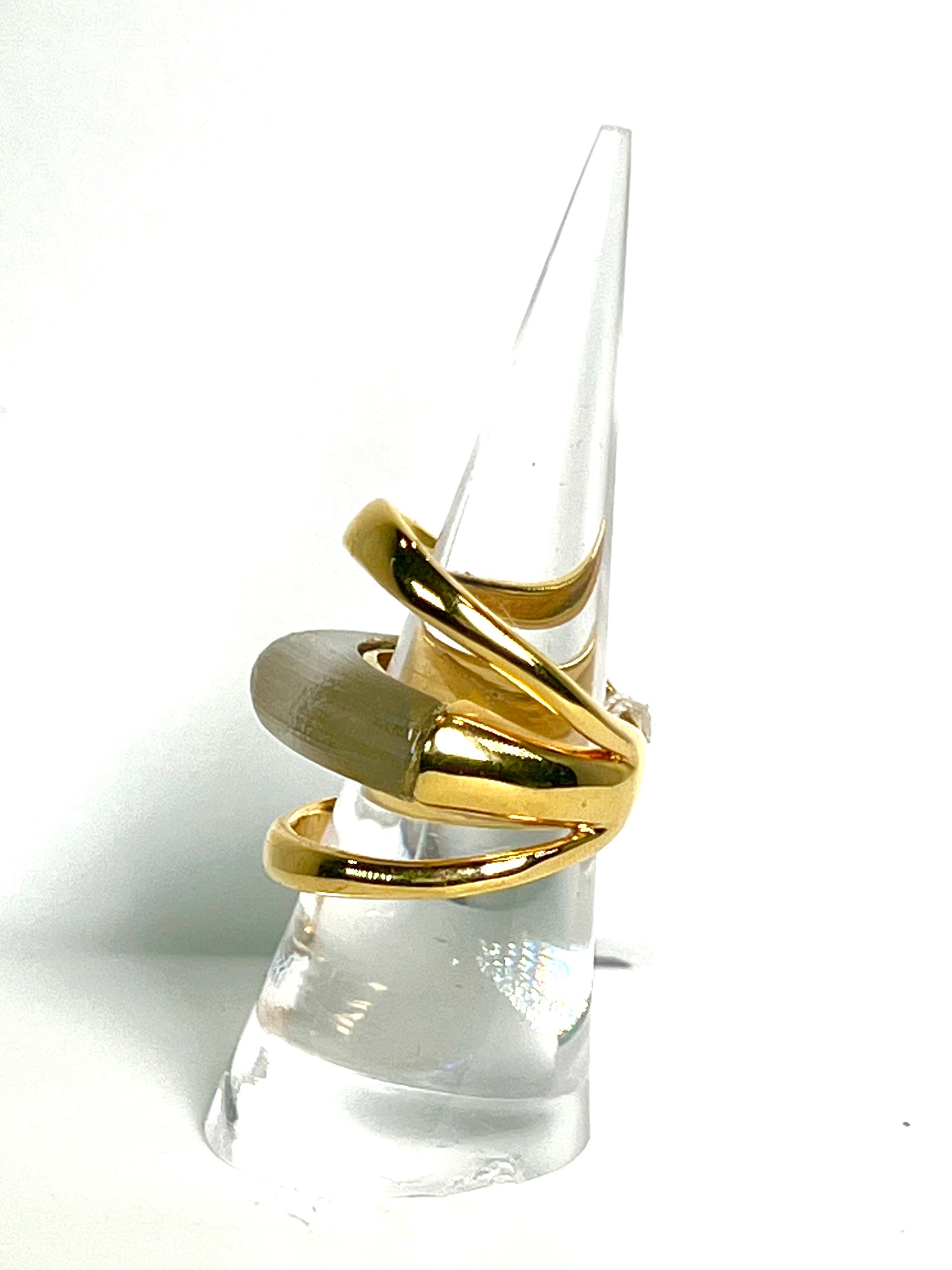 Alexis Bittar hand carved Lucite gold ring