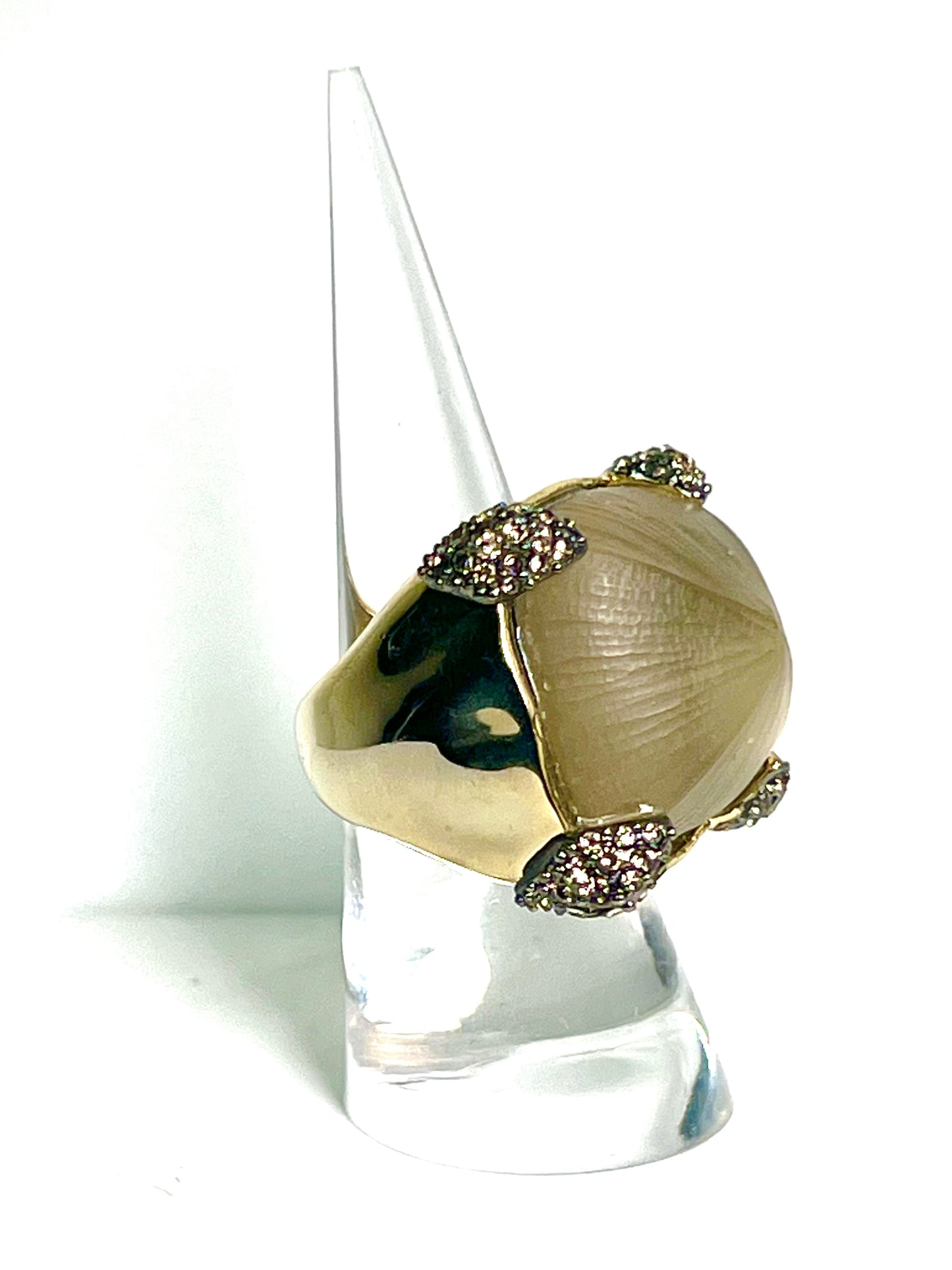 Alexis Bittar vintage hand carved golden Lucite ring.